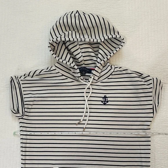 Tommy Hilfiger White and Navy Striped Hooded Tee Dress - Picture 2 of 8